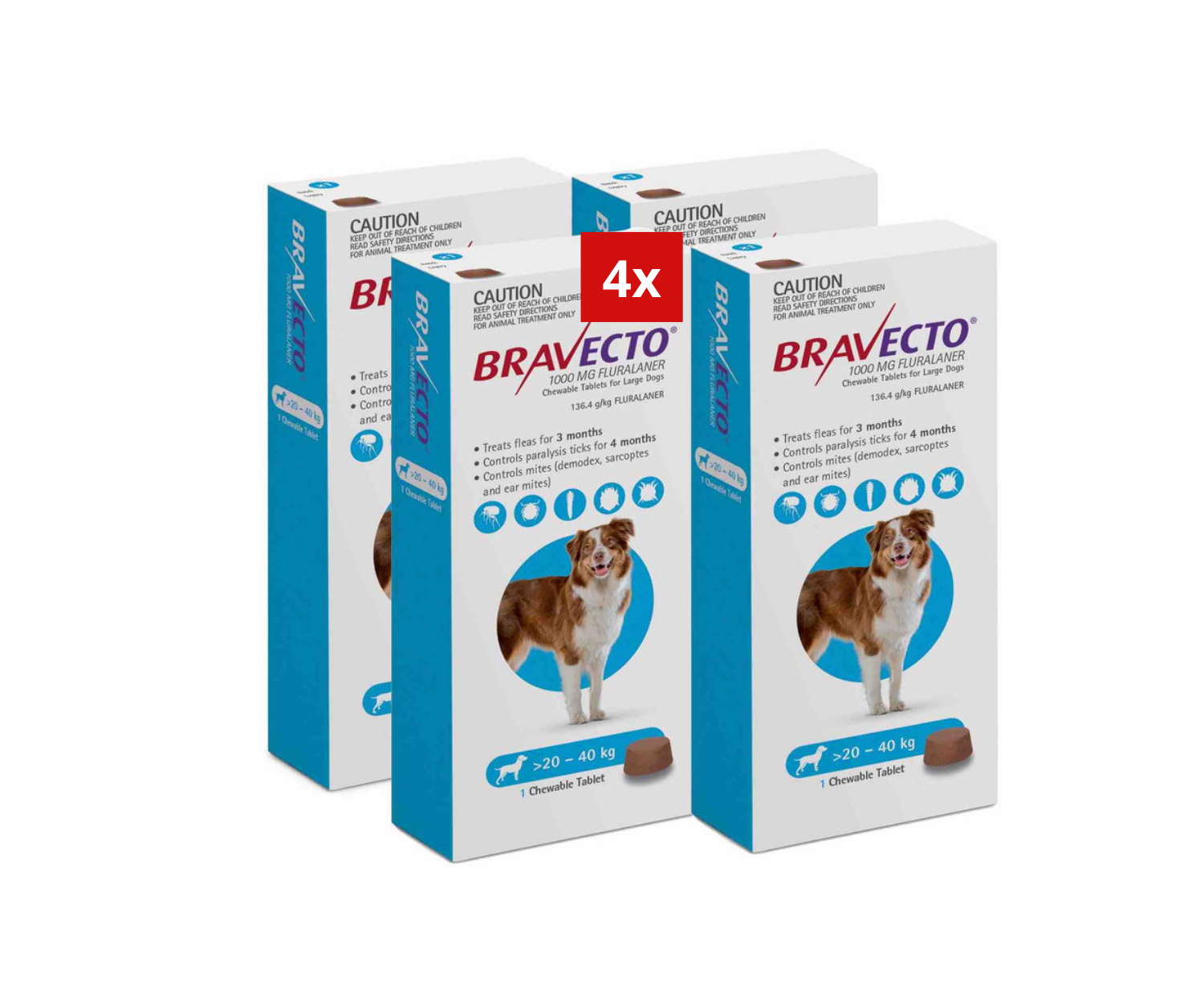 6 Bravecto Anti-Puce-tique à mâcher pour chiens de 20 à 40kg(Bleu)6 PCS