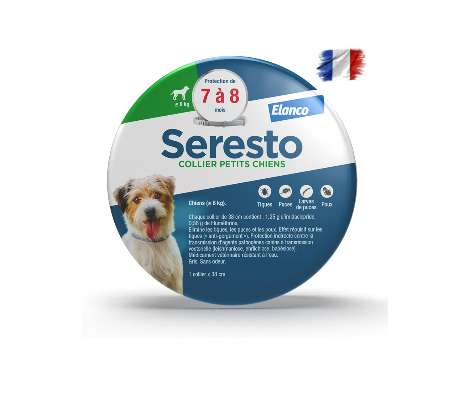 Collier Seresto Anti-Puces Anti-Tiques petit Chien -8Kg