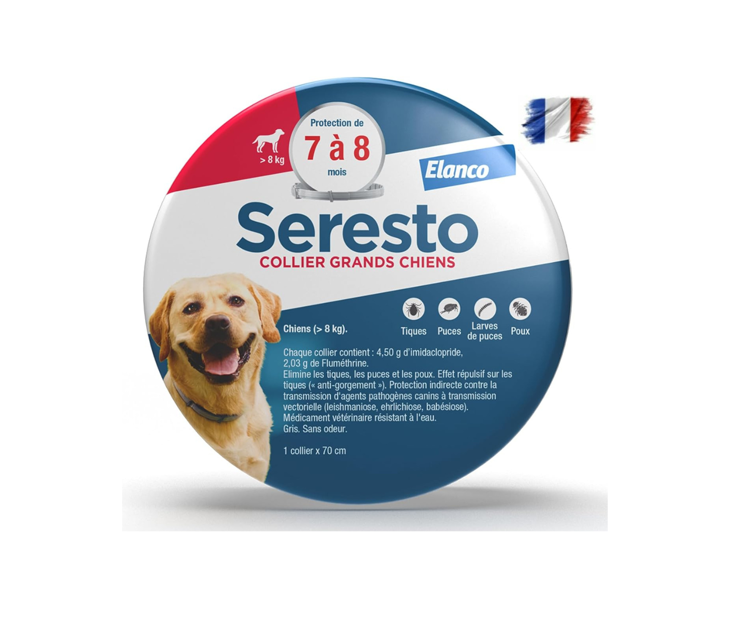 3 Collier Seresto anti-puces-tiques et Antiparasitaire grand Chien+8kg