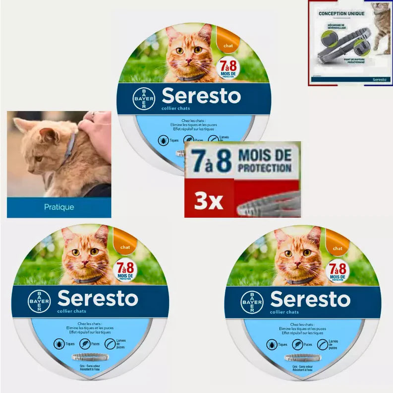 3 PCS Collier Seresto pour Grand Chien+8kg petit chien-8kg et chats par Lot De 3