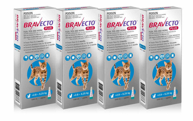 3 Bravecto PLUS Solution topique pour chats 2,8-6,25kg (6,2-13,8 lbs)-Bleu 3 doses