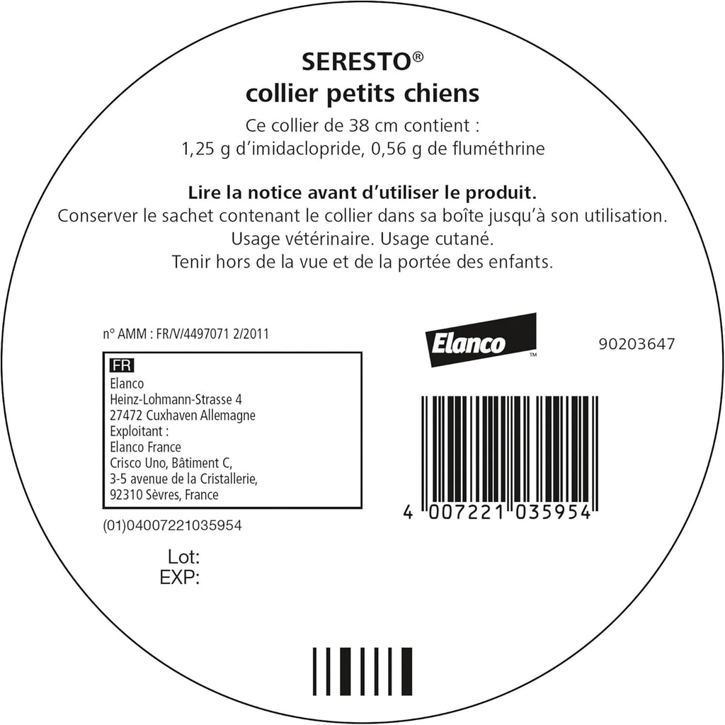 3 Collier Seresto Anti-Puces Anti-Tiques pour petit Chien -8Kg Lot De 3 PCS