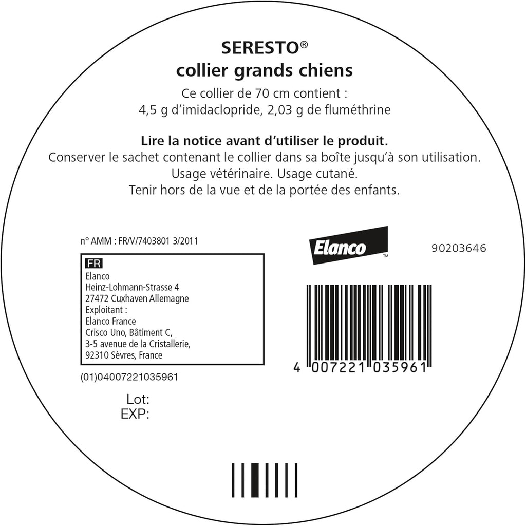 3 Collier Seresto anti-puces-tiques et Antiparasitaire grand Chien+8kg
