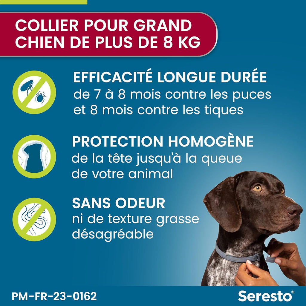 3 Collier Seresto anti-puces-tiques et Antiparasitaire grand Chien+8kg