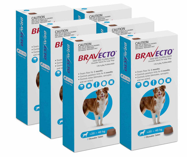 6 Bravecto Anti-Puce-tique à mâcher pour chiens de 20 à 40kg(Bleu)6 PCS