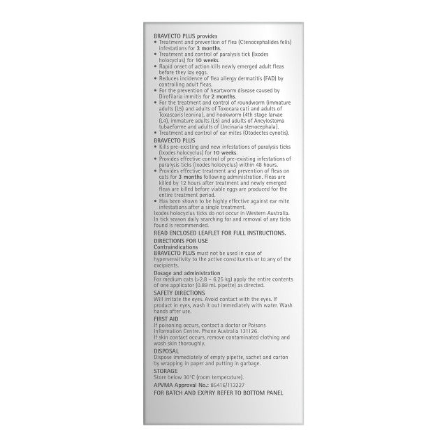 3 Bravecto PLUS Solution topique pour les chats de 6,25 à 12,5 kg (13,8 à 27,5 lb)-Pourpre