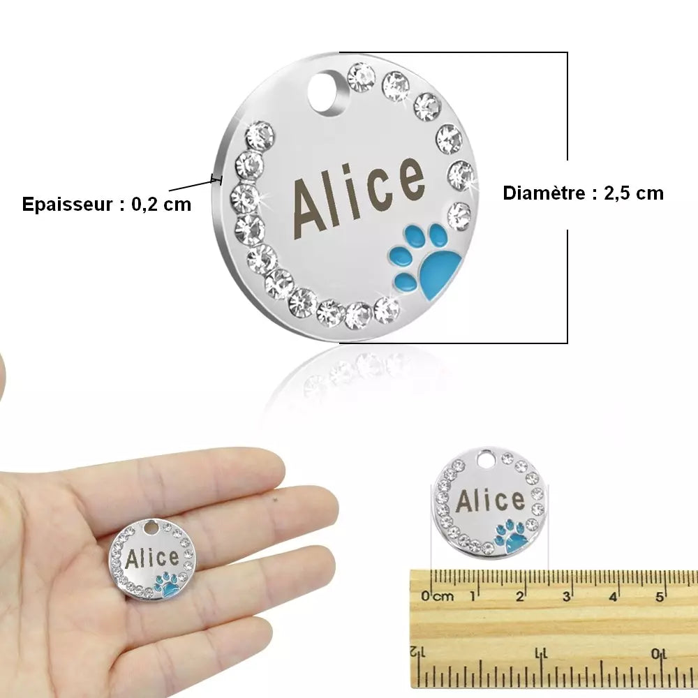 Médaille personnalisée ronde avec strass pour chien-chat