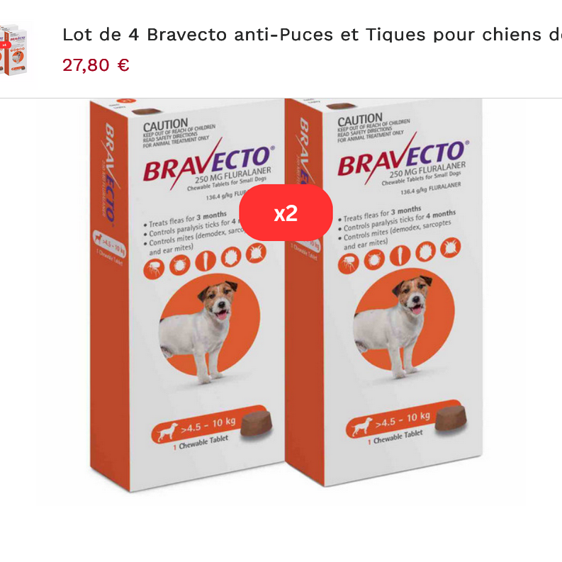 Lot de 4 Bravecto anti-Puces et Tiques pour chiens de 4.5 à 10 kg -Orange 4