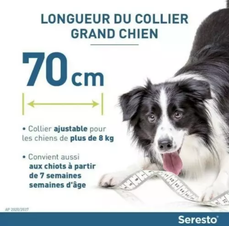 2 Colliers Seresto anti-puces-aiques et Antiparasitaire grand Chien+8kg Lot de 2PCS