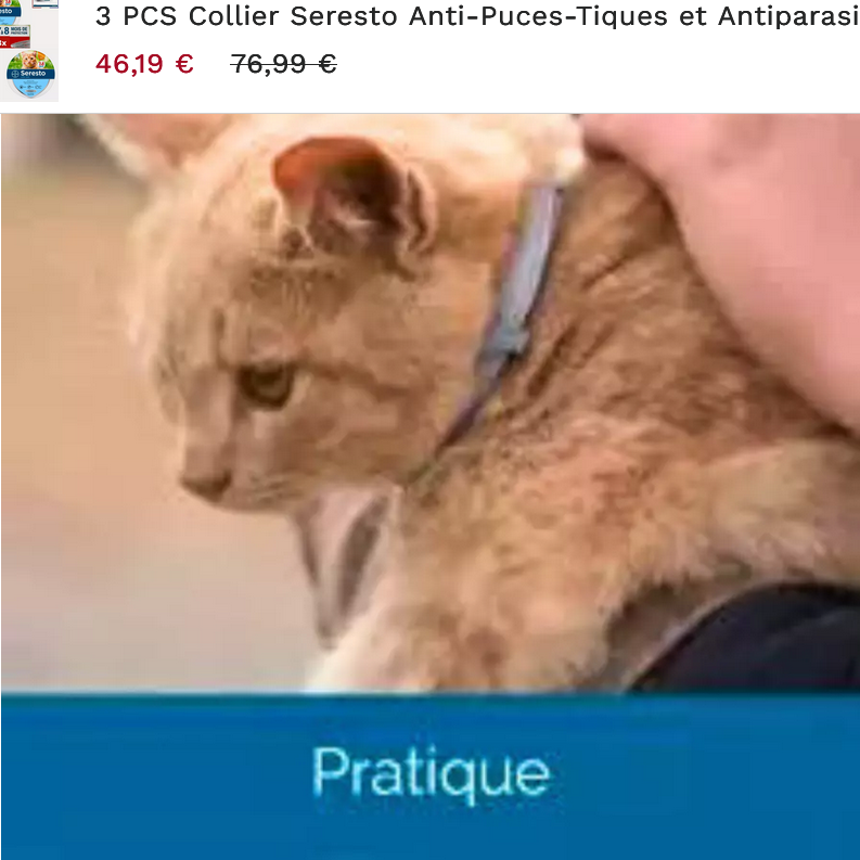 3 PCS Collier Seresto Anti-Puces-Tiques et Antiparasitaire pour chats Lot de 3