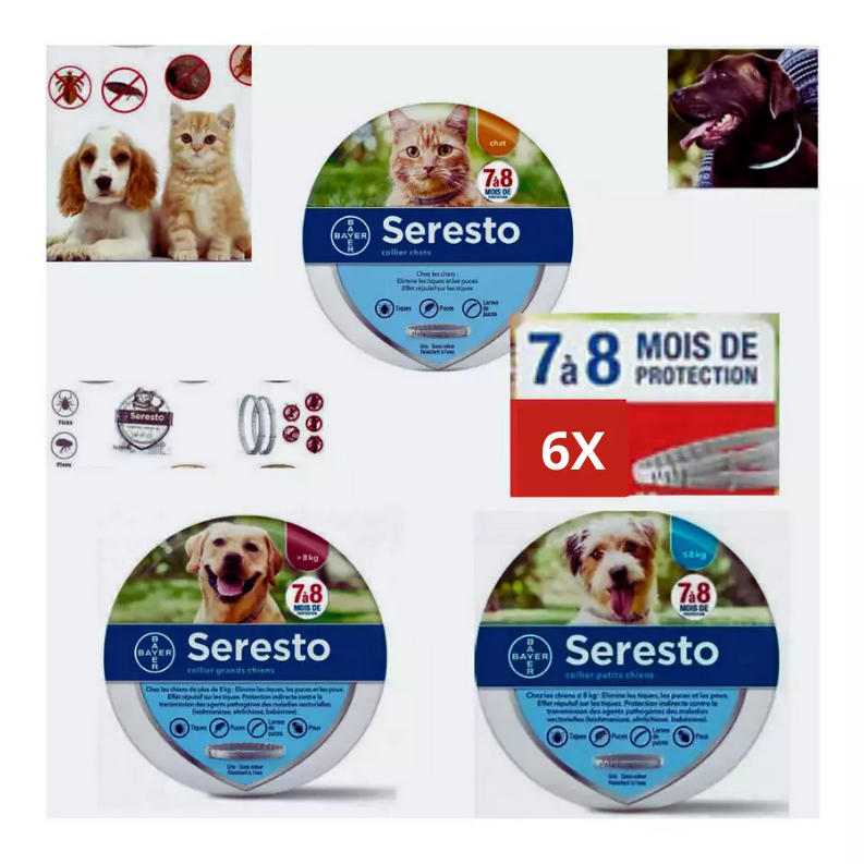 6 PCS Collier Seresto pour Grand Chien+8kg petit chien-8kg et chats par Lot De 6