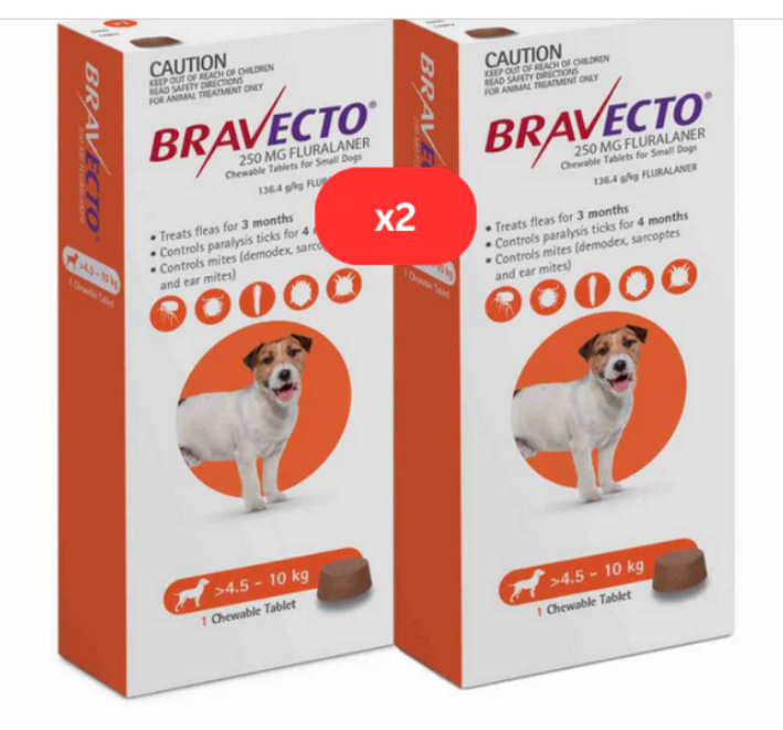 3 Bravecto Puces et Tiques à croquer pour chiens de 4,5 à 10kg -Orange