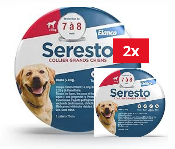 3 Collier Seresto anti-puces-tiques et Antiparasitaire grand Chien+8kg