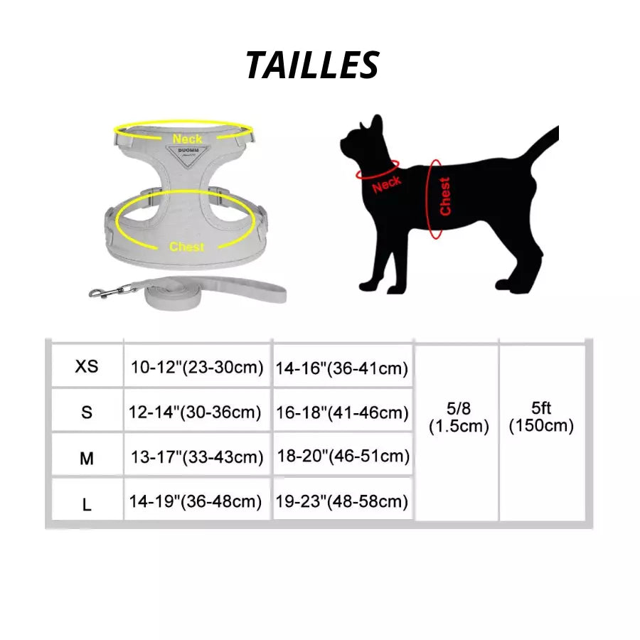 Harnais réfléchissant et respirant avec laisse pour chats