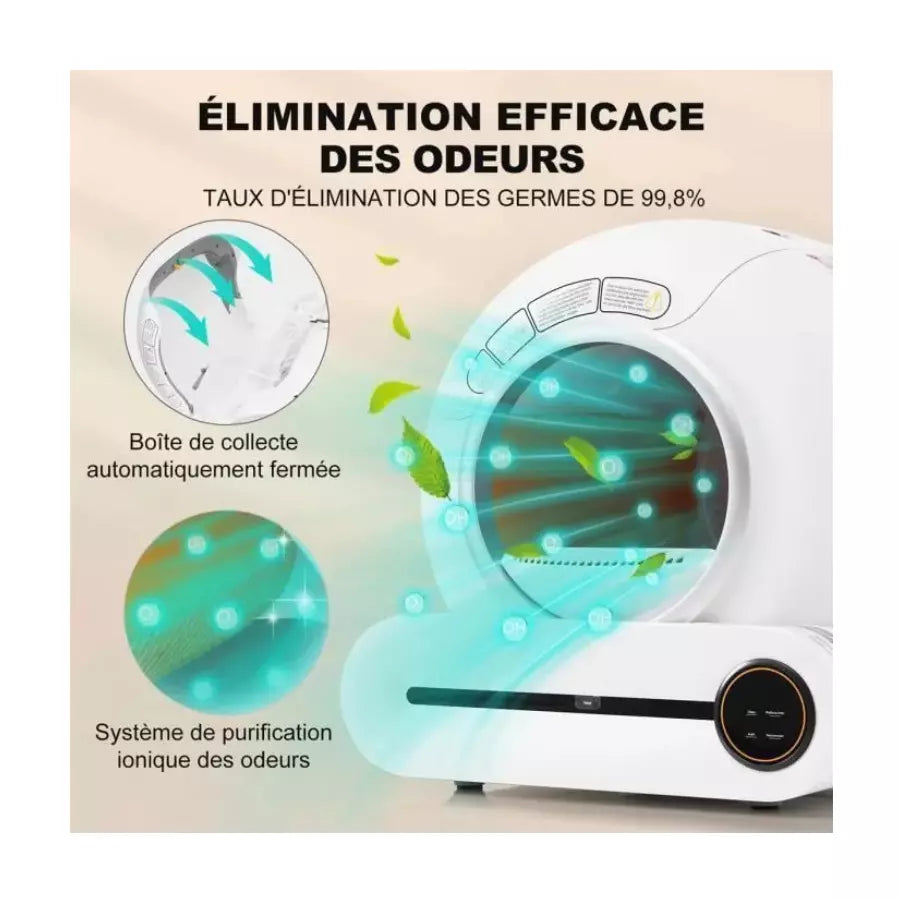 Bac à Litière Auto-nettoyant, Maison de Toilette Adaptatif pour chat 65L