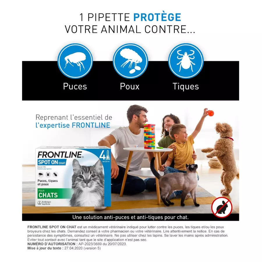 Frontline Spot-on Chat 6 Pipettes anti-puces Tiques Poux