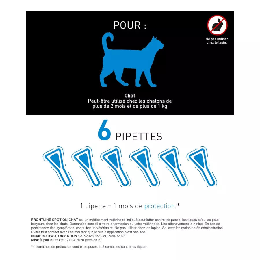 Frontline Spot-on Chat 6 Pipettes anti-puces Tiques Poux