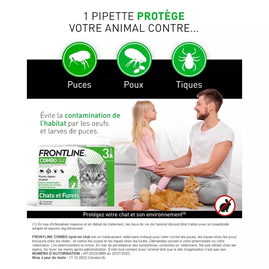 Frontline Combo Chat-Furets 3 Pipettes Anti Puces, Tiques & Poux