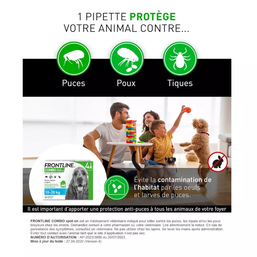 Frontline Combo 4 à 8 Pipettes Antiparasitaires pour chiens de taille moyenne 10-20kg