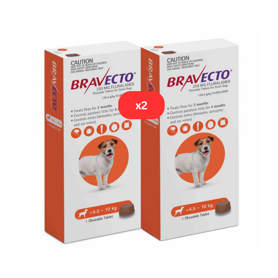 Lot 2 Bravecto Puces et Tiques à croquer pour chiens de 4,5 à 10kg -Orange